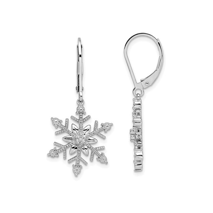 Sterling Silver Winter Snowflake Dangle Drop Leverback Earrings Image 1