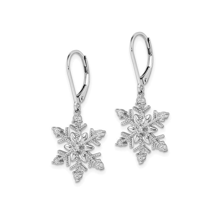 Sterling Silver Winter Snowflake Dangle Drop Leverback Earrings Image 2