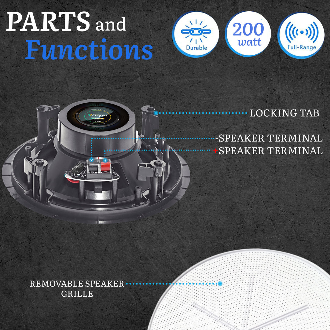 Set of (12) Vaiyer 6.5 Inch 8 Ohm 200 Watts Frameless Speakers Flush Mount in-Wall in-Ceiling 2-Way Mid Bass Woofer Image 4