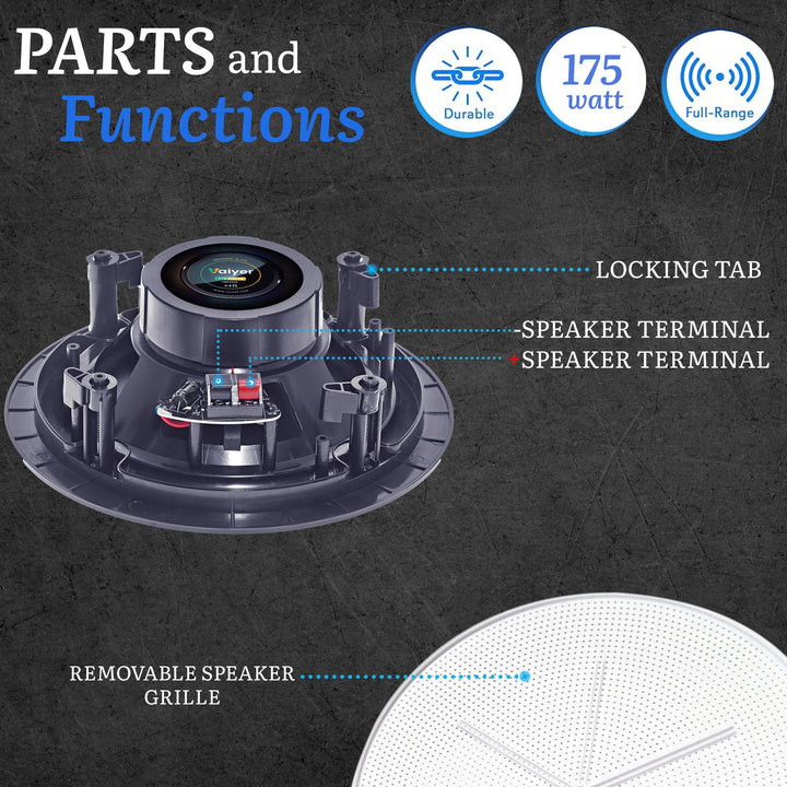 Vaiyer 5.25 Inch 8 Ohm Flush Mount Speakers Set of 12 175 Watts In-Ceiling 2-Way Image 4