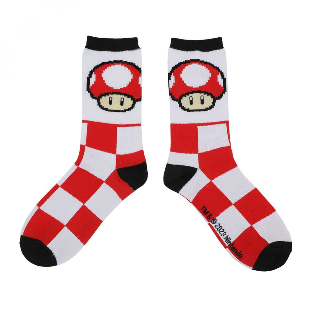 Super Mario Icons Checkered 5-Pair Pack of Womens Crew Socks Image 2