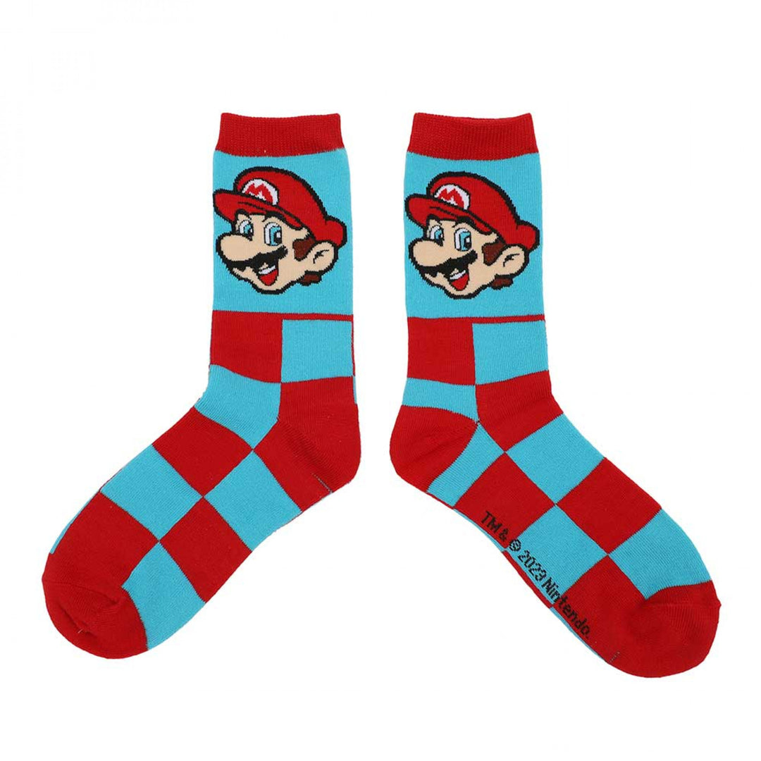 Super Mario Icons Checkered 5-Pair Pack of Womens Crew Socks Image 4