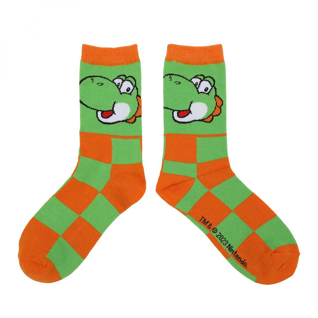 Super Mario Icons Checkered 5-Pair Pack of Womens Crew Socks Image 6