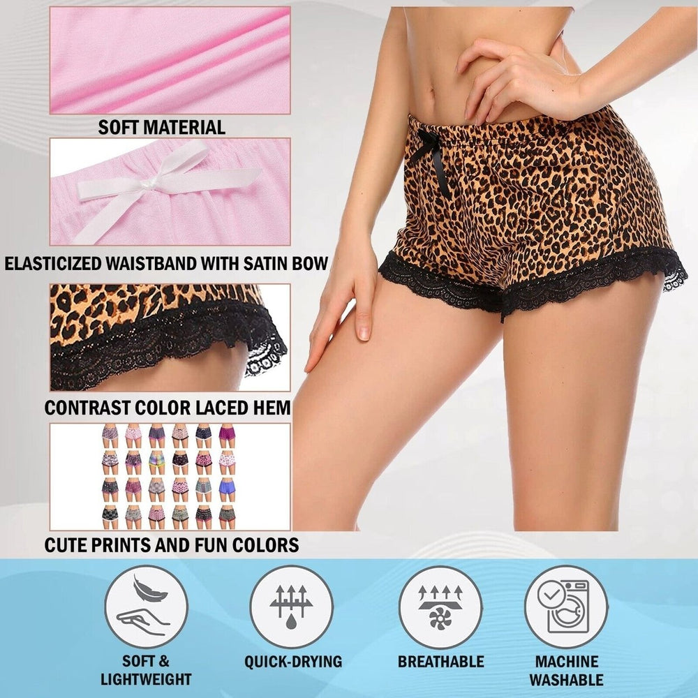 Multi-Pack: Womens Ultra-Soft Cozy Fun Printed Lace Trim Pajama Lounge Shorts Image 2