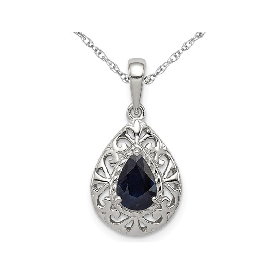 9/10 Carat (ctw) Blue Sapphire Drop Pendant Necklace in Sterling Silver with Chain Image 1