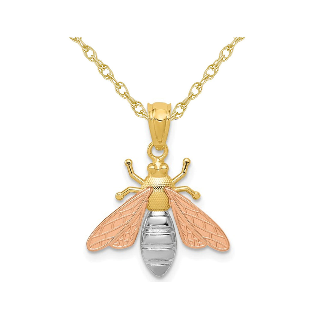 14K Yellow and Rose Gold Bee Charm Pendant Necklace and Chain Image 1