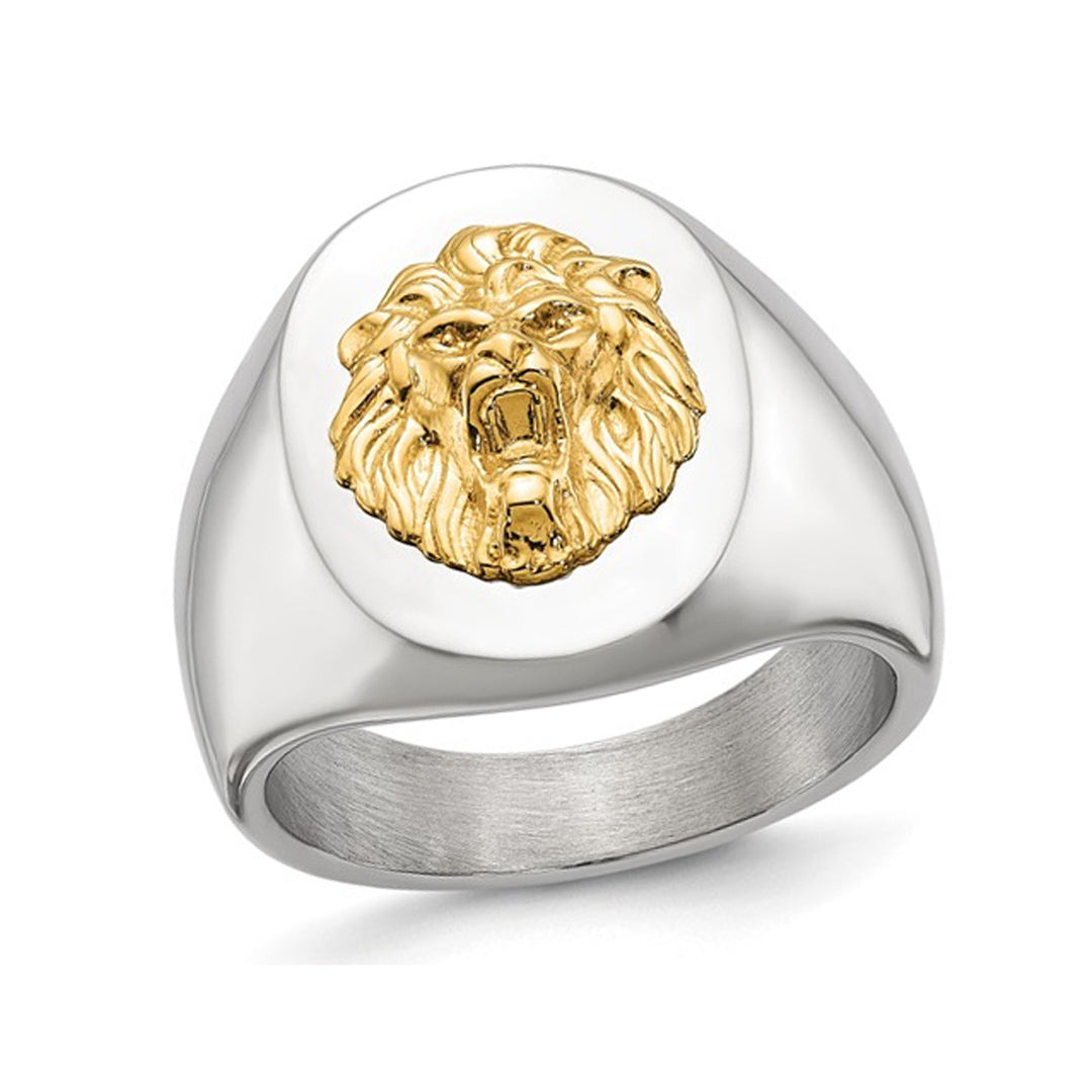 Mens Lion Head Stainless Steel Polished Ring Image 1