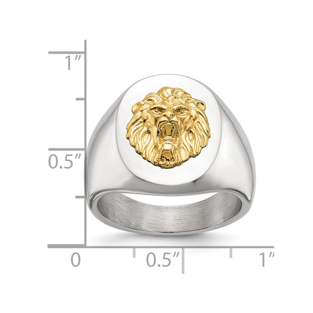 Mens Lion Head Stainless Steel Polished Ring Image 2