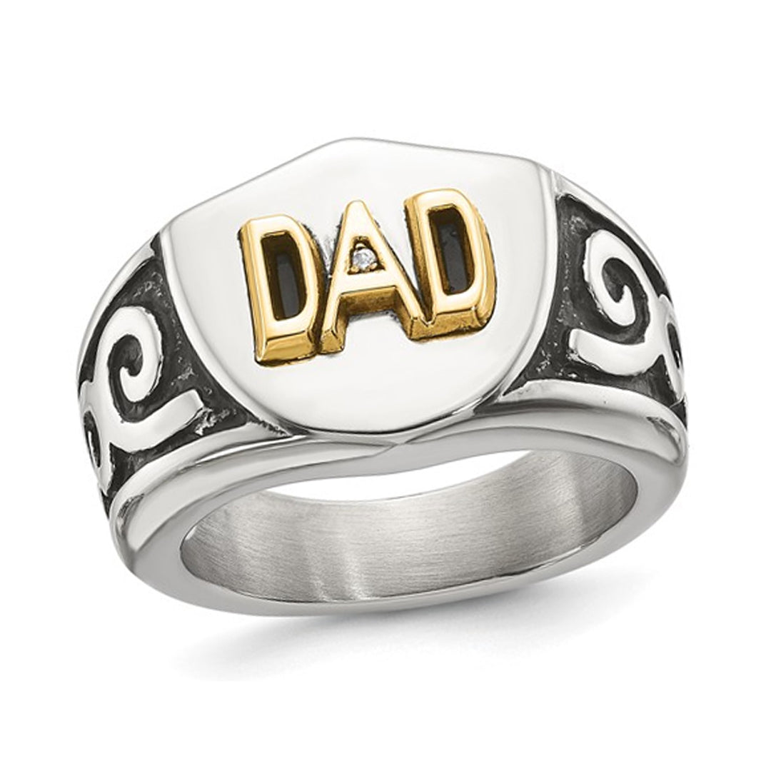 Mens Stainless Steel DAD Shield Ring Image 1