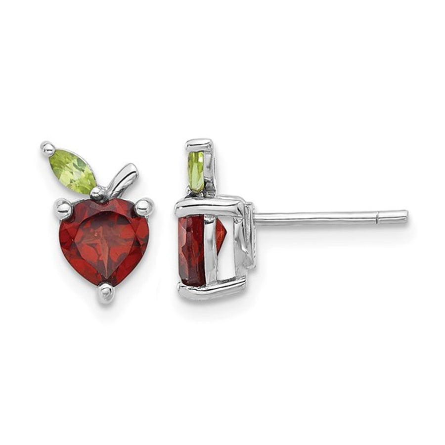 2.00 Carat (ctw) Garnet and Peridot Apple Fruit Charm Earrings in Sterling Silver Image 1