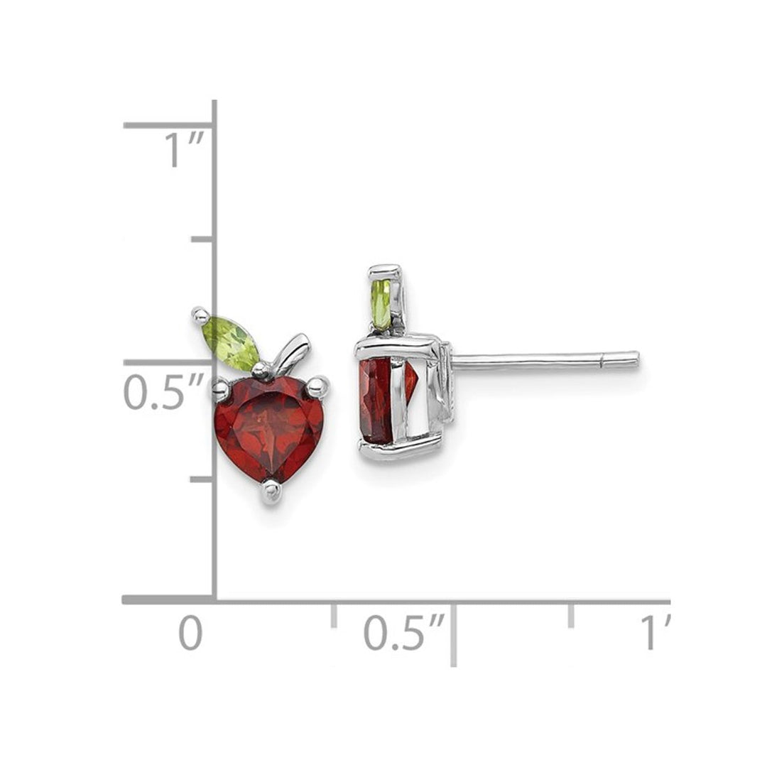 2.00 Carat (ctw) Garnet and Peridot Apple Fruit Charm Earrings in Sterling Silver Image 2