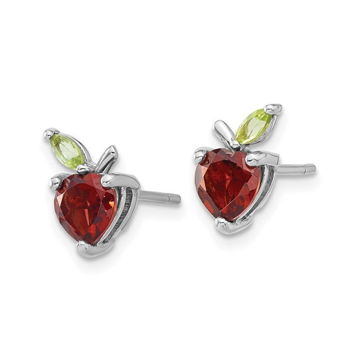 2.00 Carat (ctw) Garnet and Peridot Apple Fruit Charm Earrings in Sterling Silver Image 4