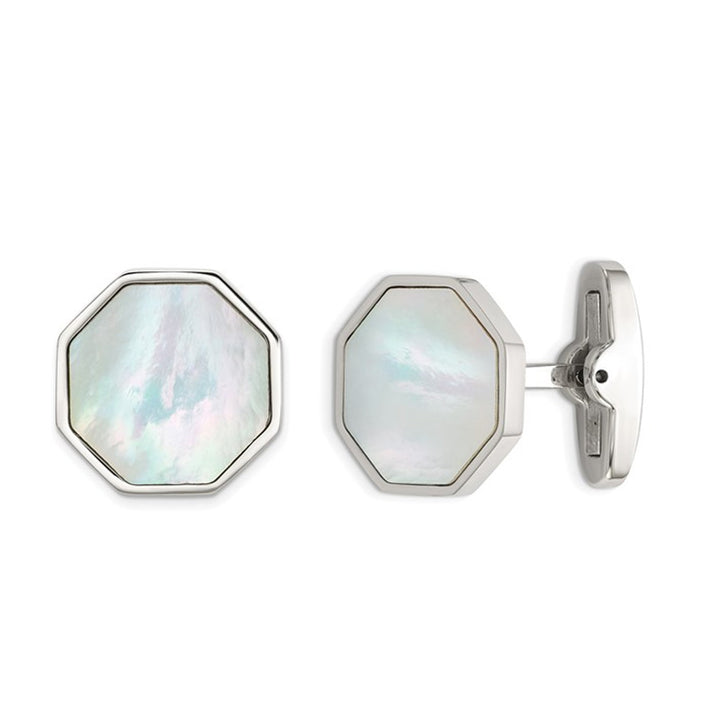 Stainless Steel Polished Octagon Cuff Links with Mother of Pearl Image 1