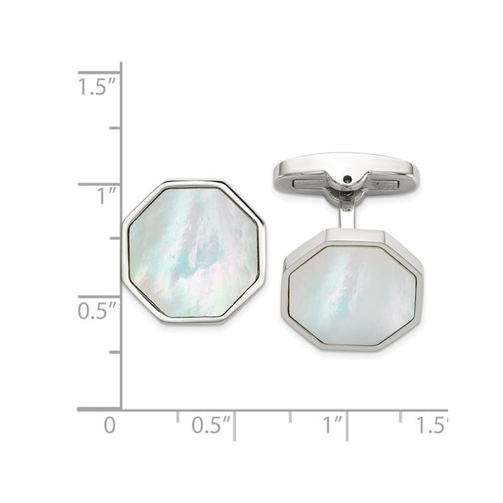 Stainless Steel Polished Octagon Cuff Links with Mother of Pearl Image 3