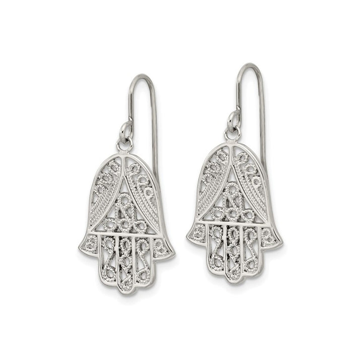 Stainless Steel Hamsa Dangle Earrings Image 2