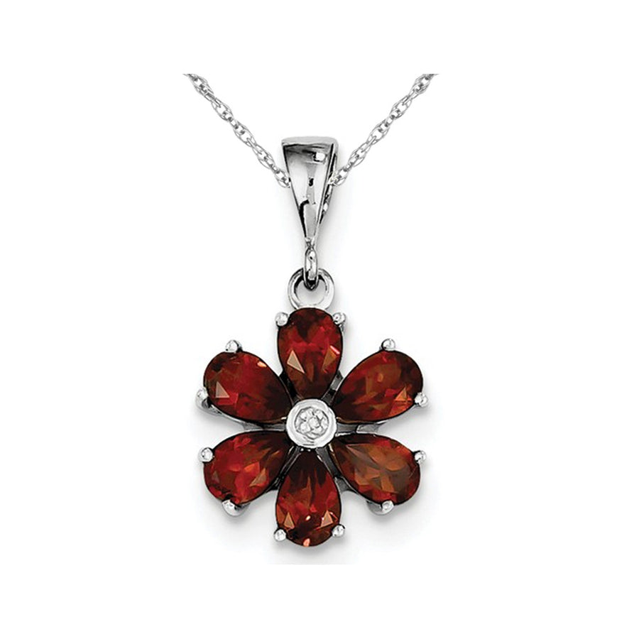 Natural Garnet 2.65 Carat (ctw) Flower Pendant Necklace in Sterling Silver and Chain Image 1