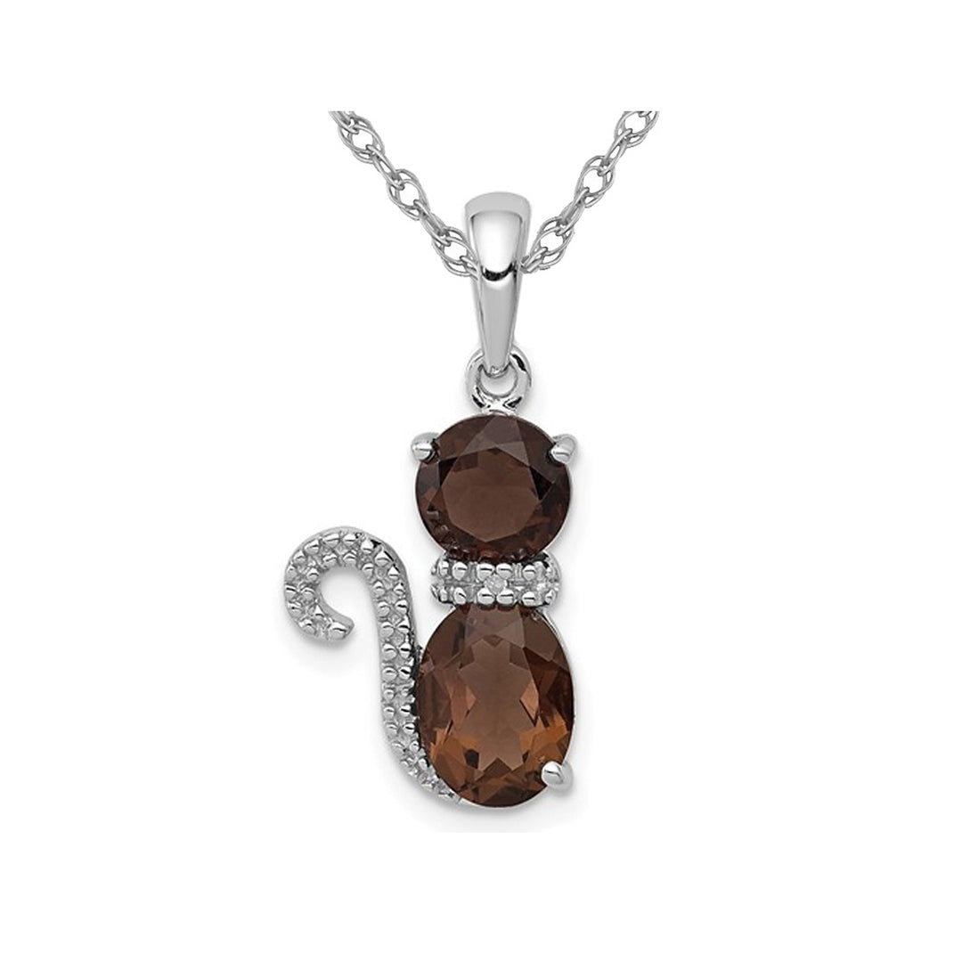 1.90 Carat (ctw) Smoky Quartz Cat Charm Pendant Necklace in Sterling Silver with Chain Image 1