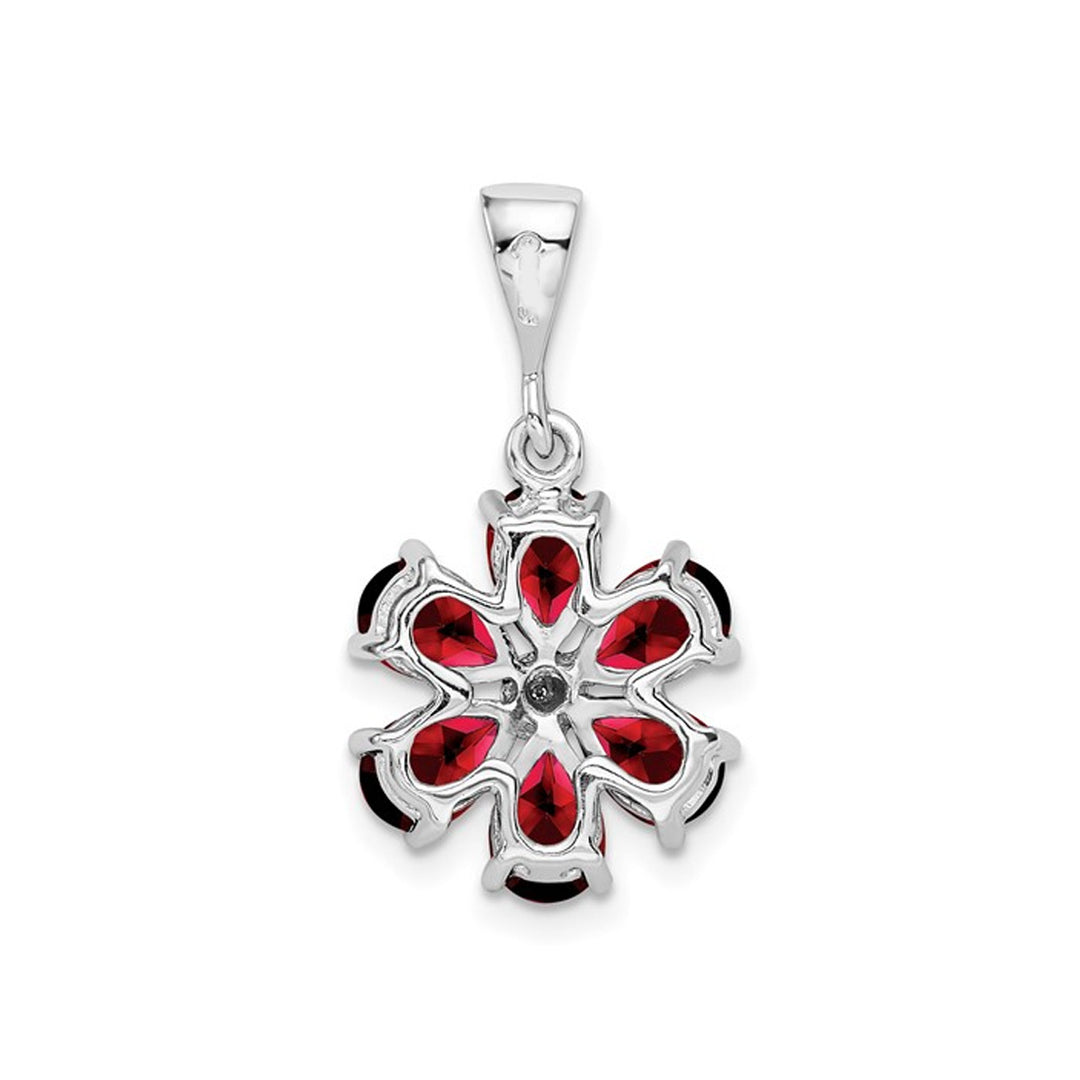 Natural Garnet 2.65 Carat (ctw) Flower Pendant Necklace in Sterling Silver and Chain Image 4