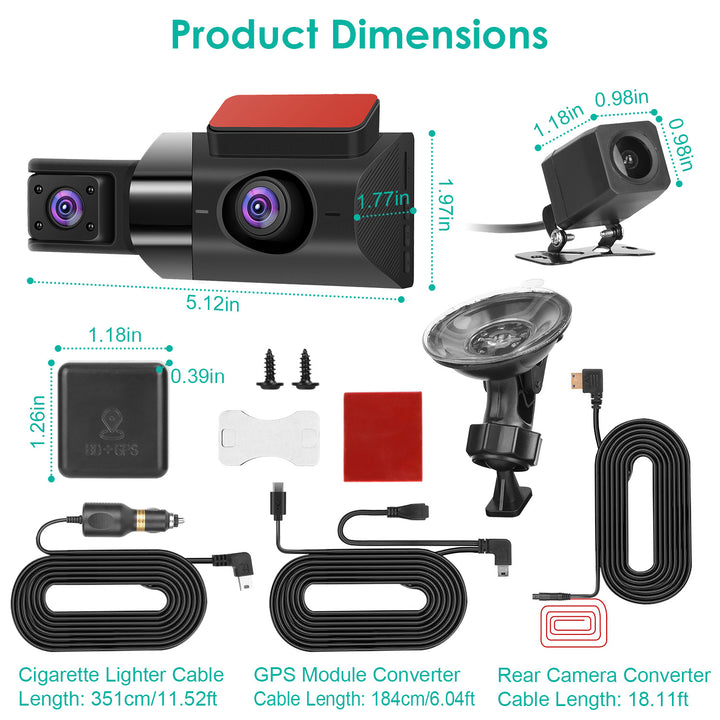 2K Car DVR 3 Channel Dash Cam Camcorder Camera Recorder with 140 Angle GPS WiFi Night Vision G-sensor Loop Recording Image 11