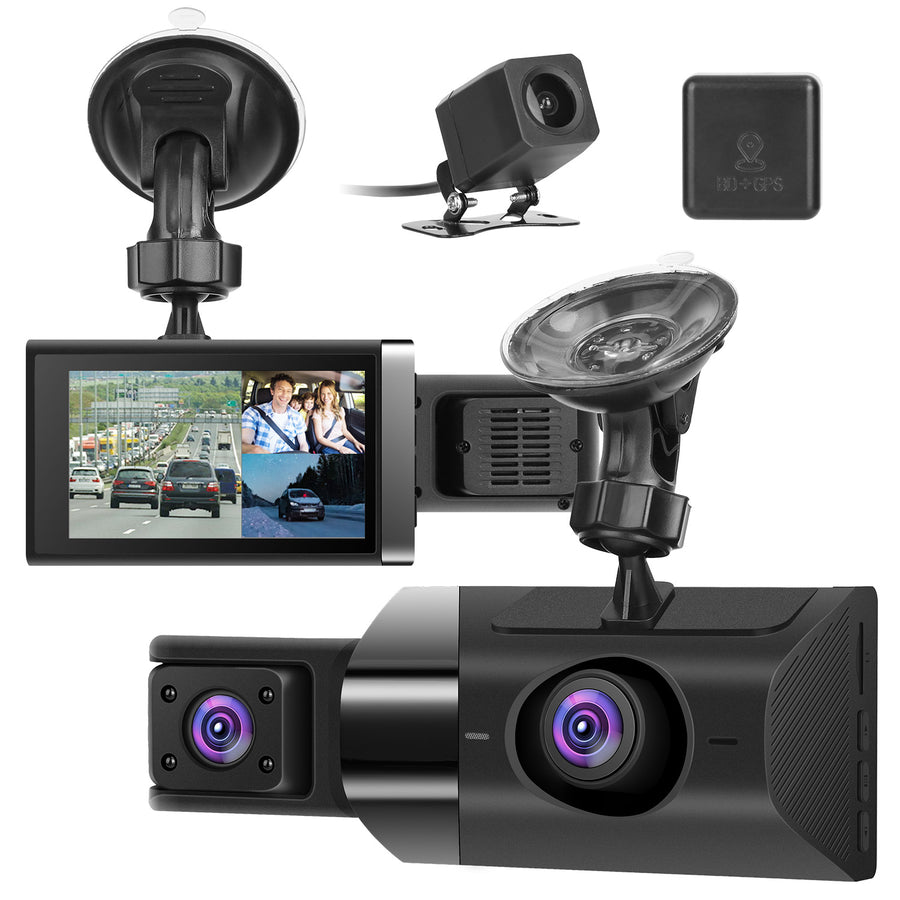 2K Car DVR 3 Channel Dash Cam Camcorder Camera Recorder with 140 Angle GPS WiFi Night Vision G-sensor Loop Recording Image 1