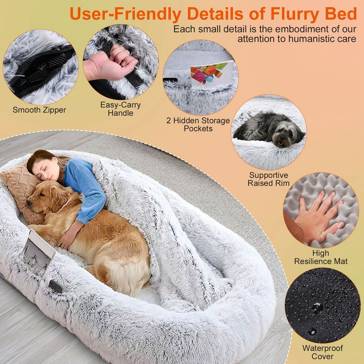 Human Size Dog Bed with Pillow Blanket 72.83x47.24x11.81in Bean Bag Bed Washable Removable Flurry Plush Cover Image 3