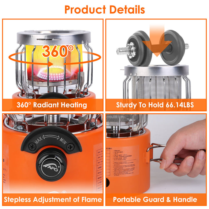 2000W 2 In 1 Camping Stove Tent Heater Outdoor Gas Stove Portable Backpacking Stove with 3 Modes 360 Radiant Heating Image 4