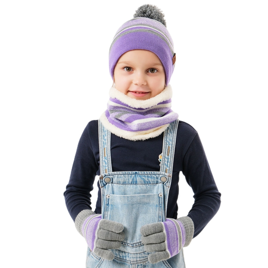Winter Kids Knitted Hat Scarf Gloves 3Pcs Boys Girls Winter Warm Beanie Hat and Glove Scarf Set Beanie Neck Warmer Image 8
