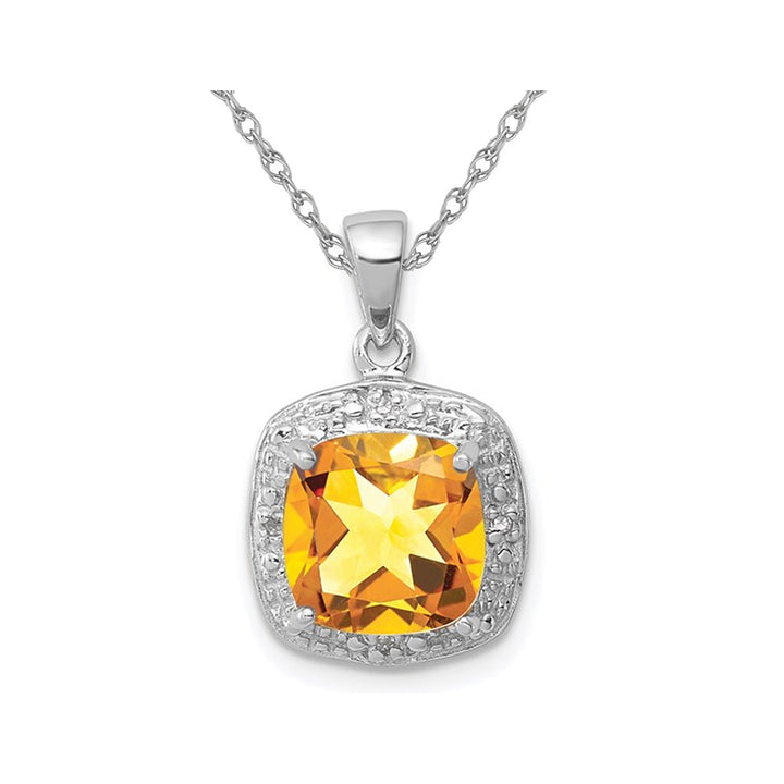 1.80 Carat (ctw) Citrine Drop Halo Pendant Necklace in Sterling Silver with Chain Image 1