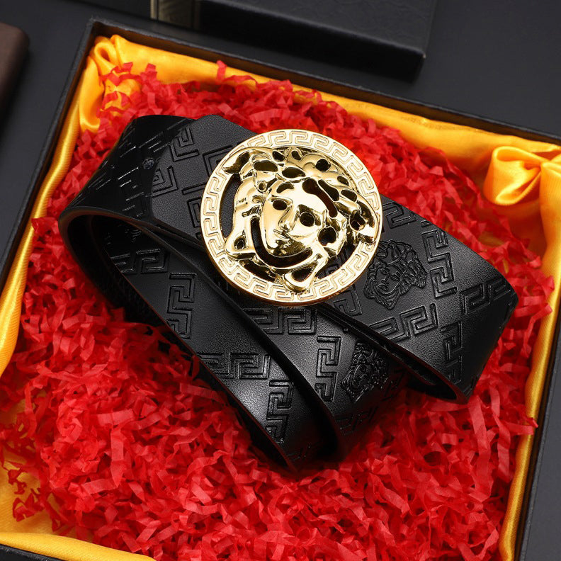 Hairdresser Men Women Fashion Medusa Smooth Buckle Leather Belt Image 1