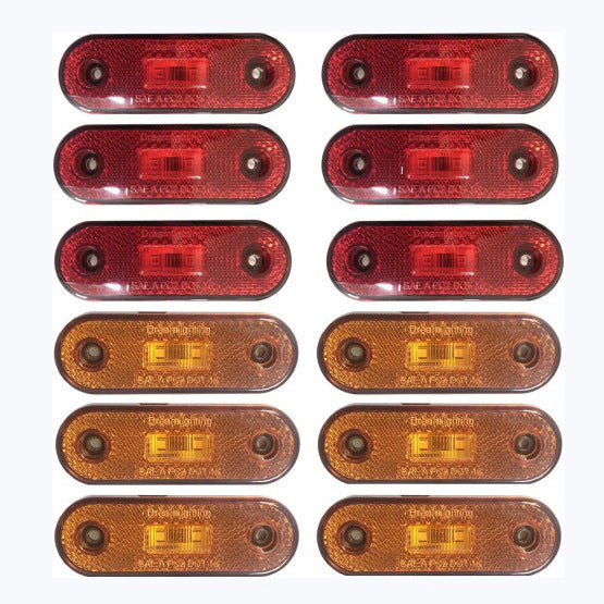 12V LED Oblong Recessed Marker Lights Amber Red Waterproof for Truck RV 12 Pack Image 1