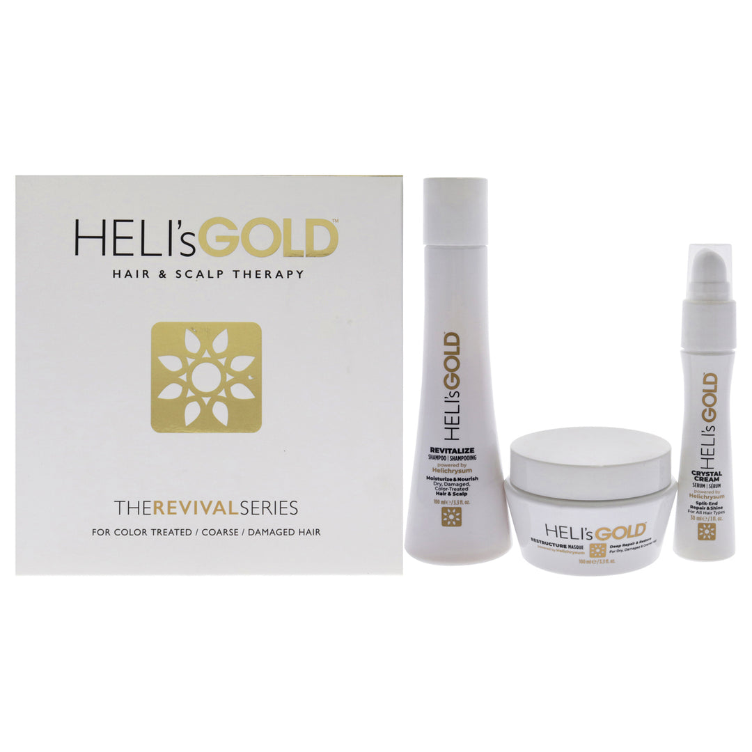 Helis Gold The Revival Series Travel Kit 3.3oz Revitalize Shampoo3.3oz Restructure Masque1oz Crystal Cream Serum 3 Pc Image 1