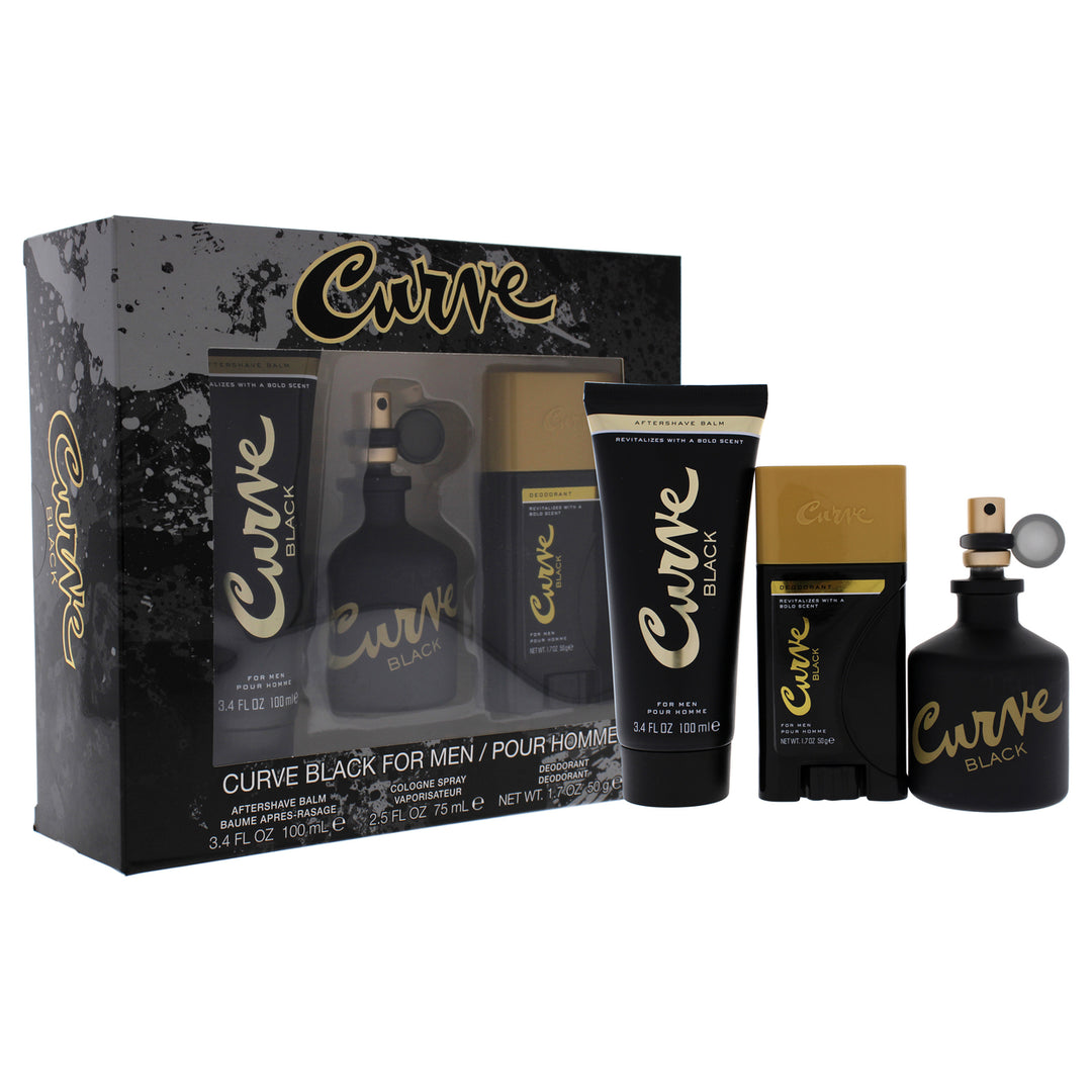 Liz Claiborne Curve Black 2.5oz EDC Spray 3.4oz After Shave Balm 1.7oz Deodorant Stick 3 Pc Gift Set Image 1