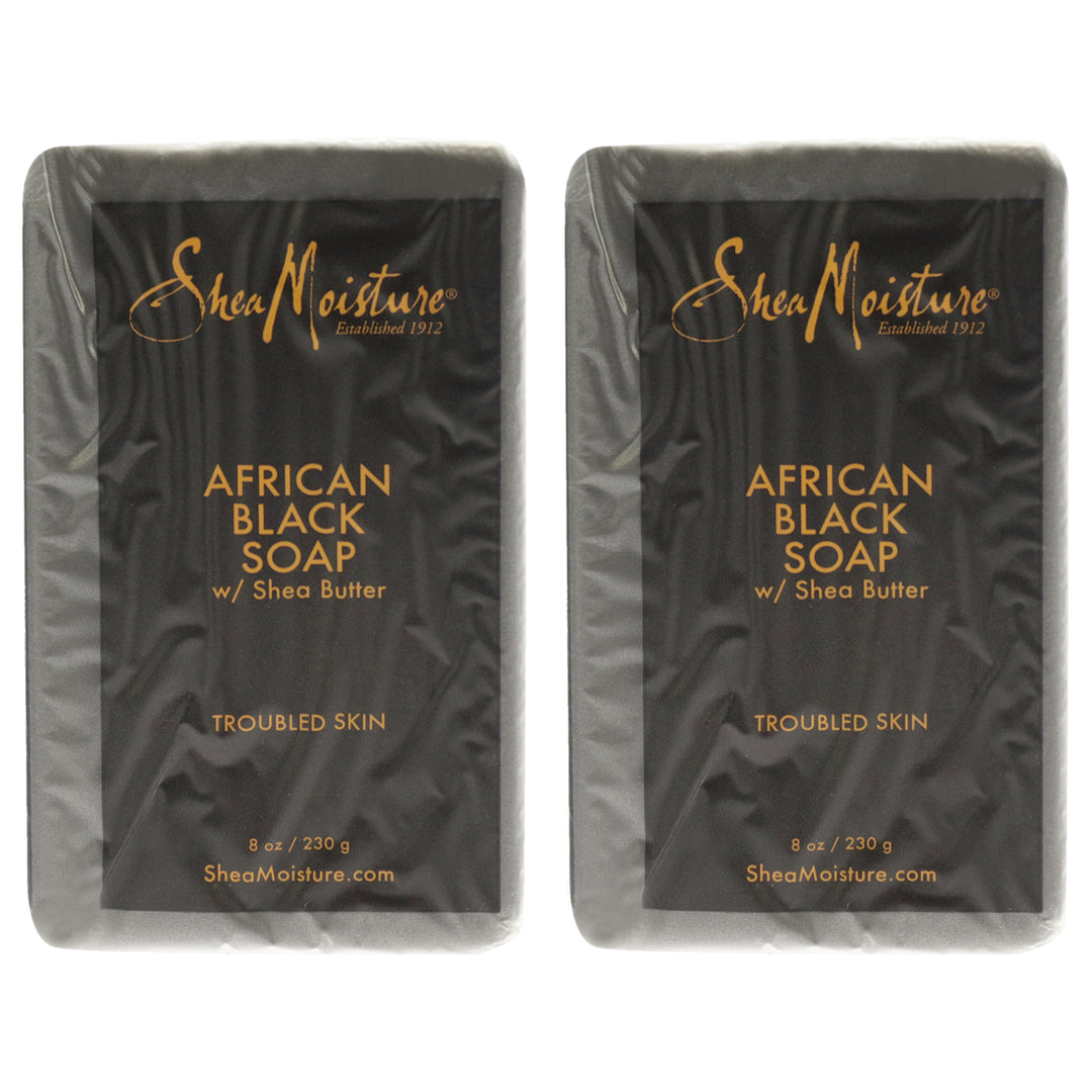 Shea Moisture African Black Soap Bar Acne Prone and Troubled Skin - Pack of 2 Bar Soap 8 oz Image 1