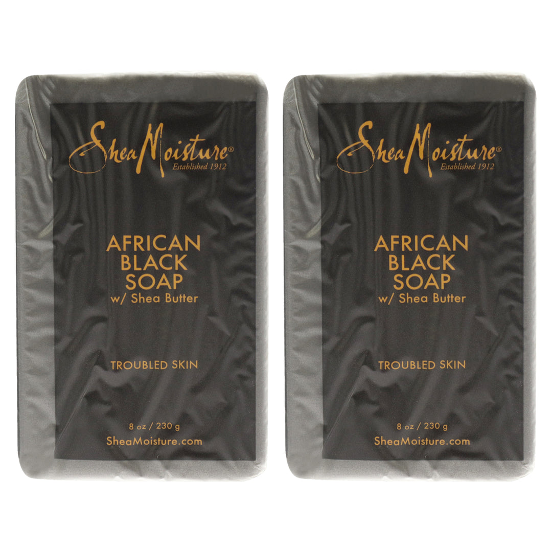 Shea Moisture African Black Soap Bar Acne Prone and Troubled Skin Pack of 2 8 oz Image 1