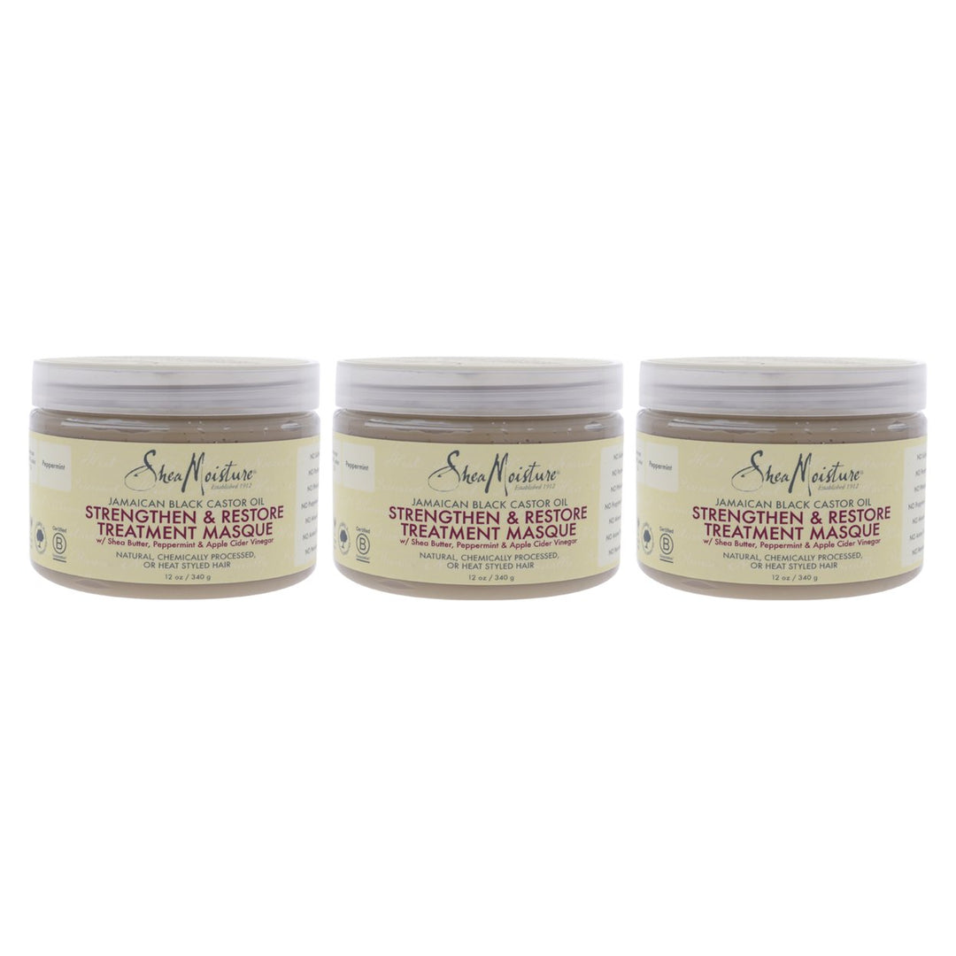 Shea Moisture Jamaican Black Castor Oil Strengthen and Restore Treatment Masque - Pack of 3 Masque 12 oz Image 1