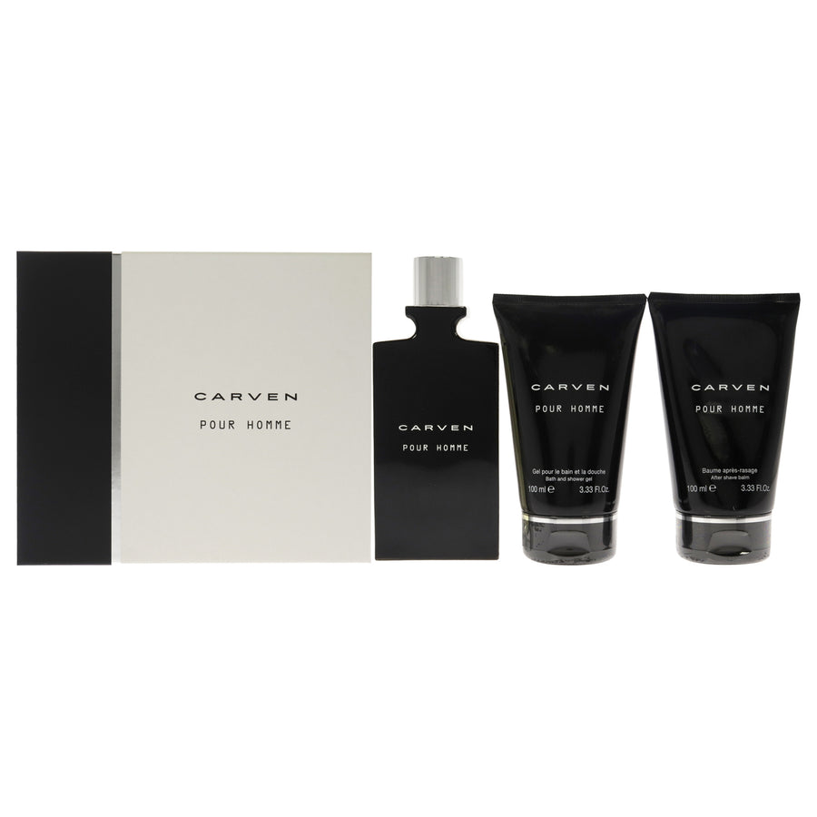 Carven Pour Homme 3.33oz EDT Spray 3.33oz After-Shave Balm 3.33oz Bath and Shower Gel 3 Pc Gift Set Image 1