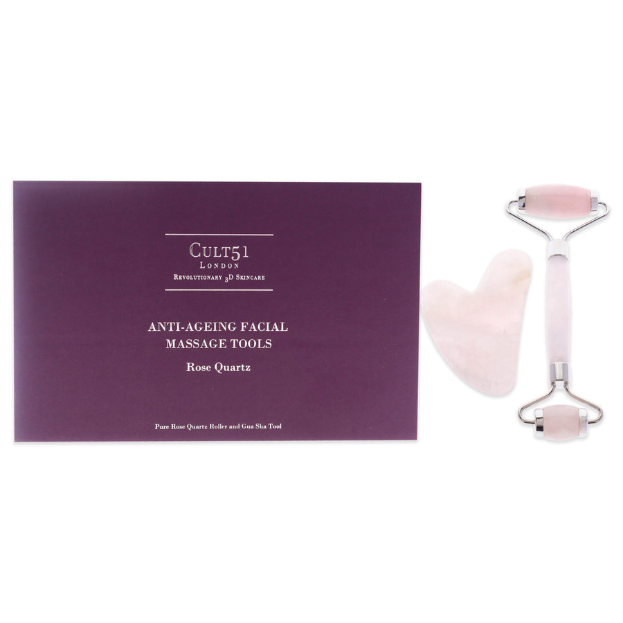 Cult51 Anti-Ageing Facial Massage Tools Pure Rose Quartz Roller Gua Sha Tool 2 Pc Image 1