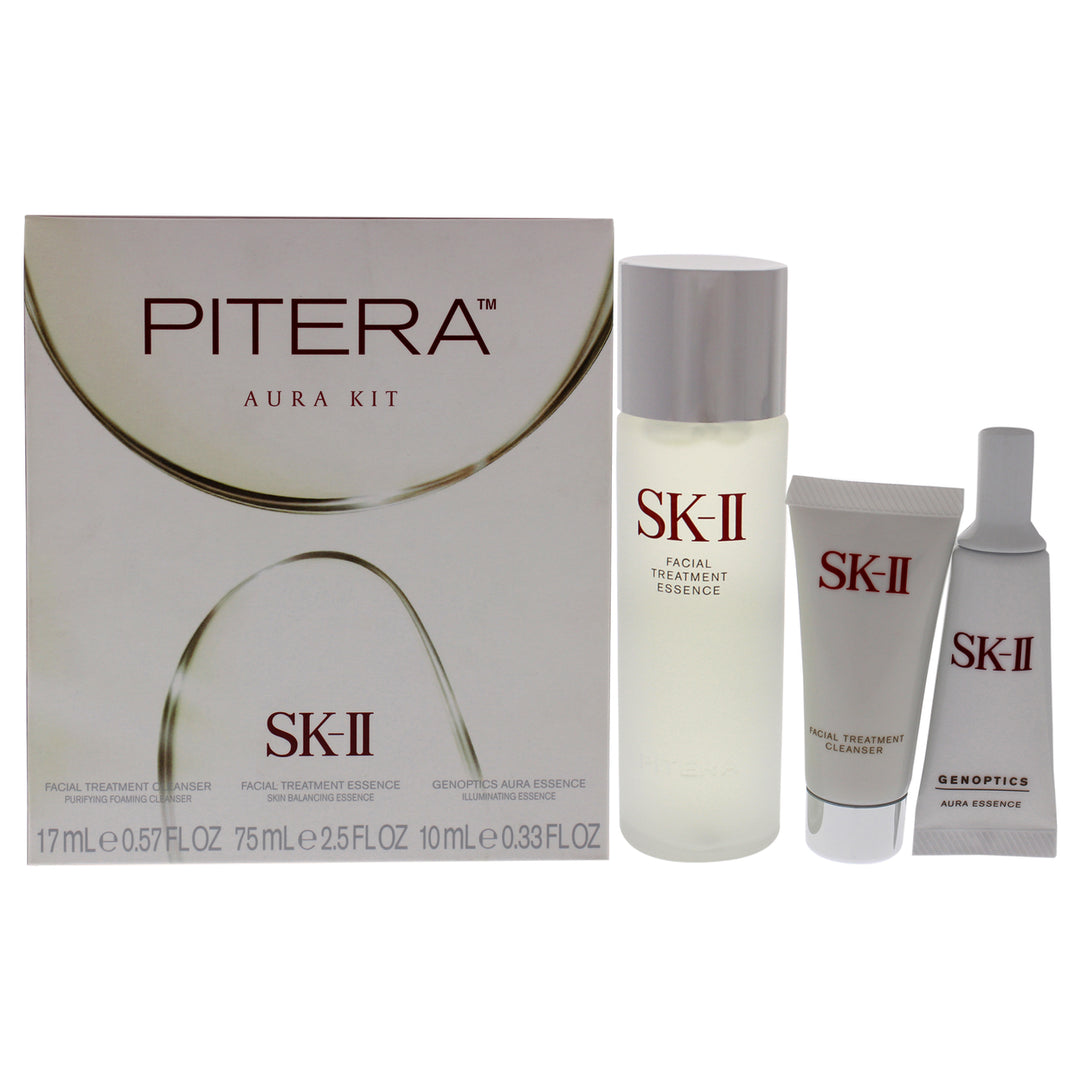 SK II Pitera Aura Kit 2.5oz Facial Treatment Essence0.5oz Facial Treatment Cleanser0.33oz Genoptics Aura Essence 3 Pc Image 1