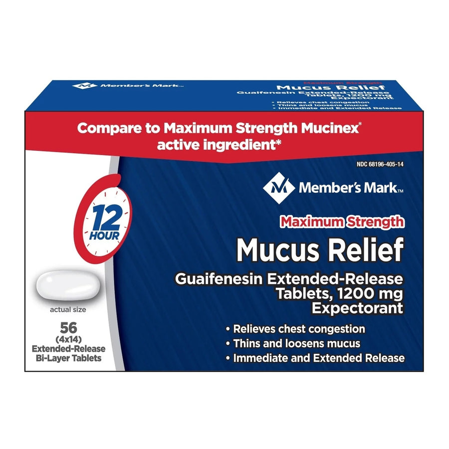 Members Mark Max Strength Mucus Relief Guaifenesin 1200mg ER Tablets (56 Count) Image 1