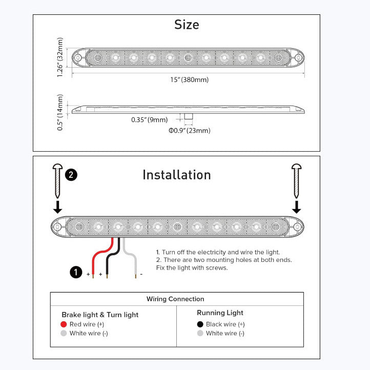 15inch LED Trailer Light Bar Red Dual Brightness Waterproof Pack of 2 Image 7