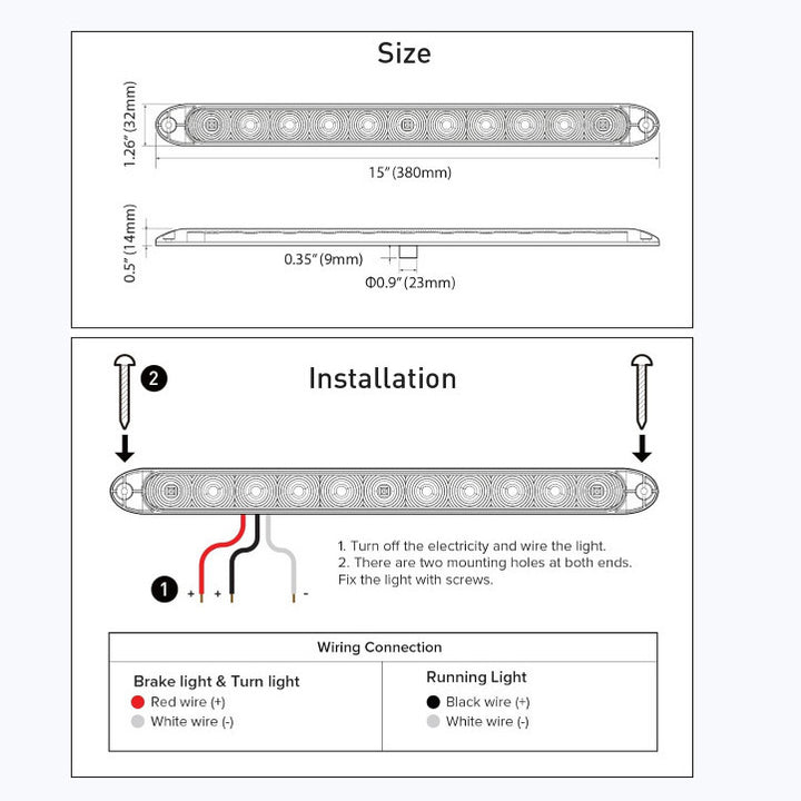 15inch LED Trailer Light Bar Red Dual Brightness Waterproof Pack of 2 Image 7