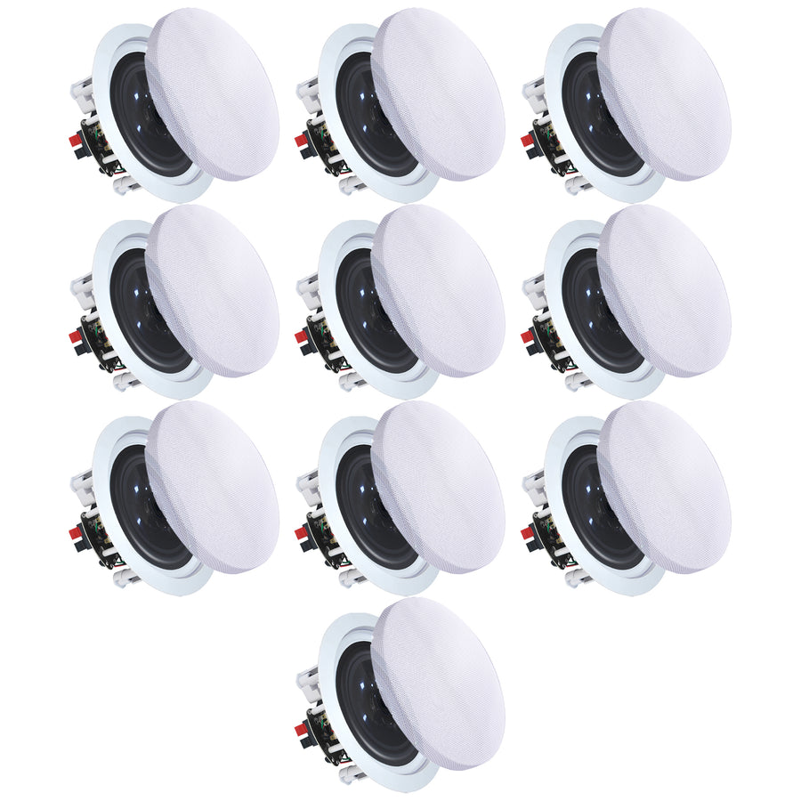 Vaiyer 6.5 Inch 8 Ohm Speakers Set of 10 Flush Mount In-Wall In-Ceiling 200W Image 1