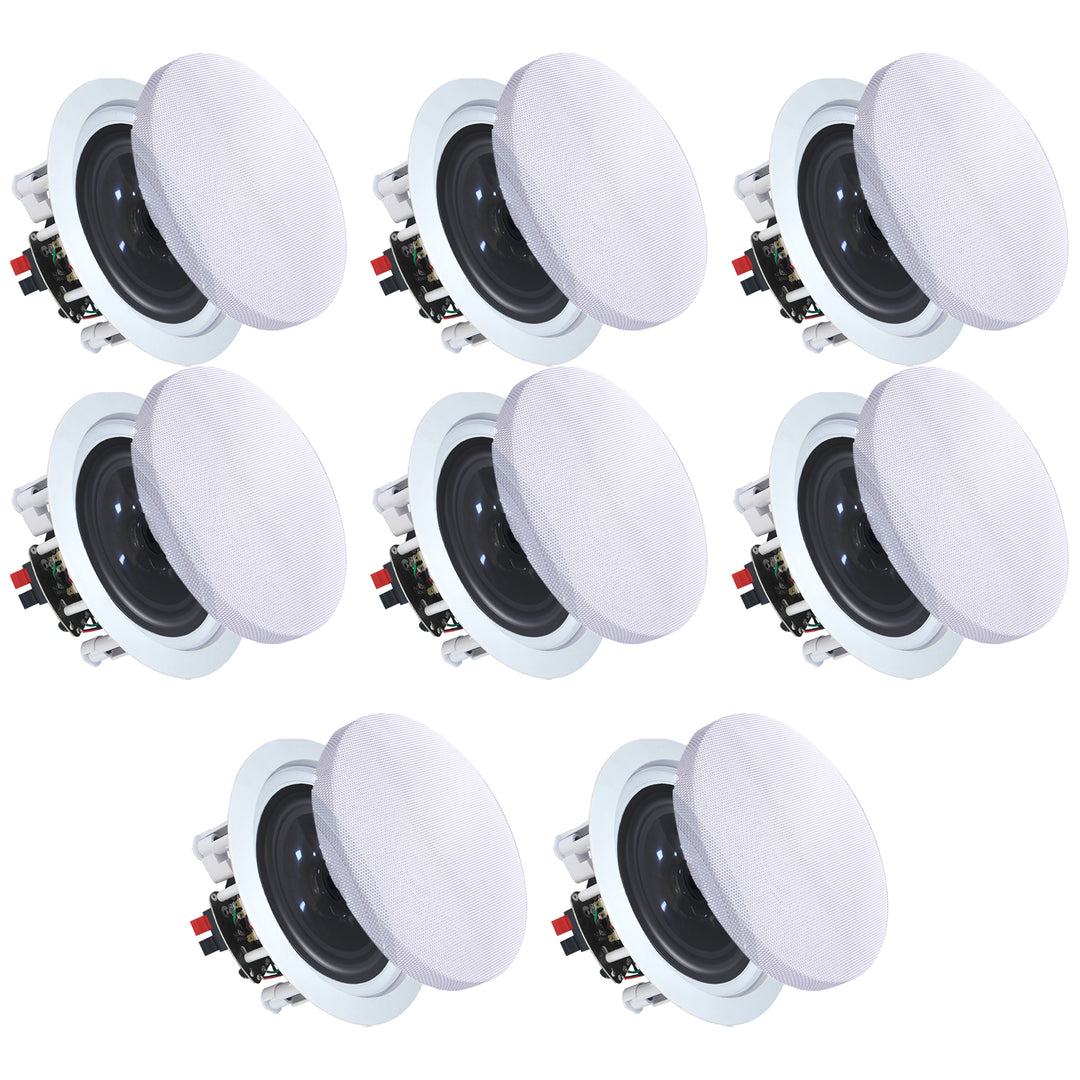 Vaiyer 5.25 Inch 175 Watts 2-Way In-Ceiling Speakers Set of 8 Flush Mount Black Image 1