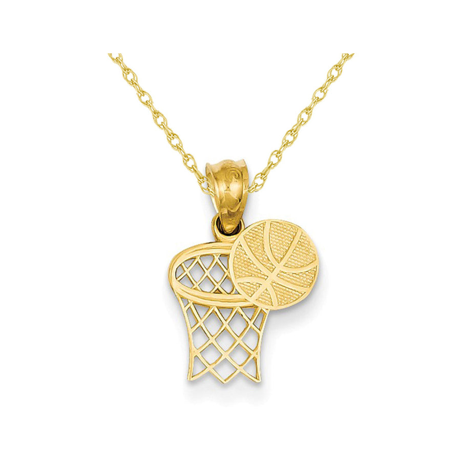 14K Yellow Gold Basketball and Hoop Pendant Necklace with Chain Image 1