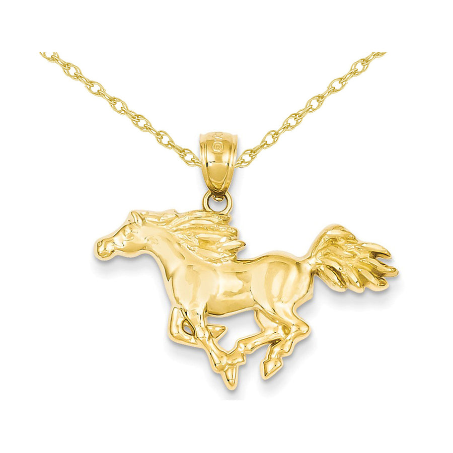 14K Yellow Gold Galloping Horse Charm Pendant Necklace with Chain Image 1