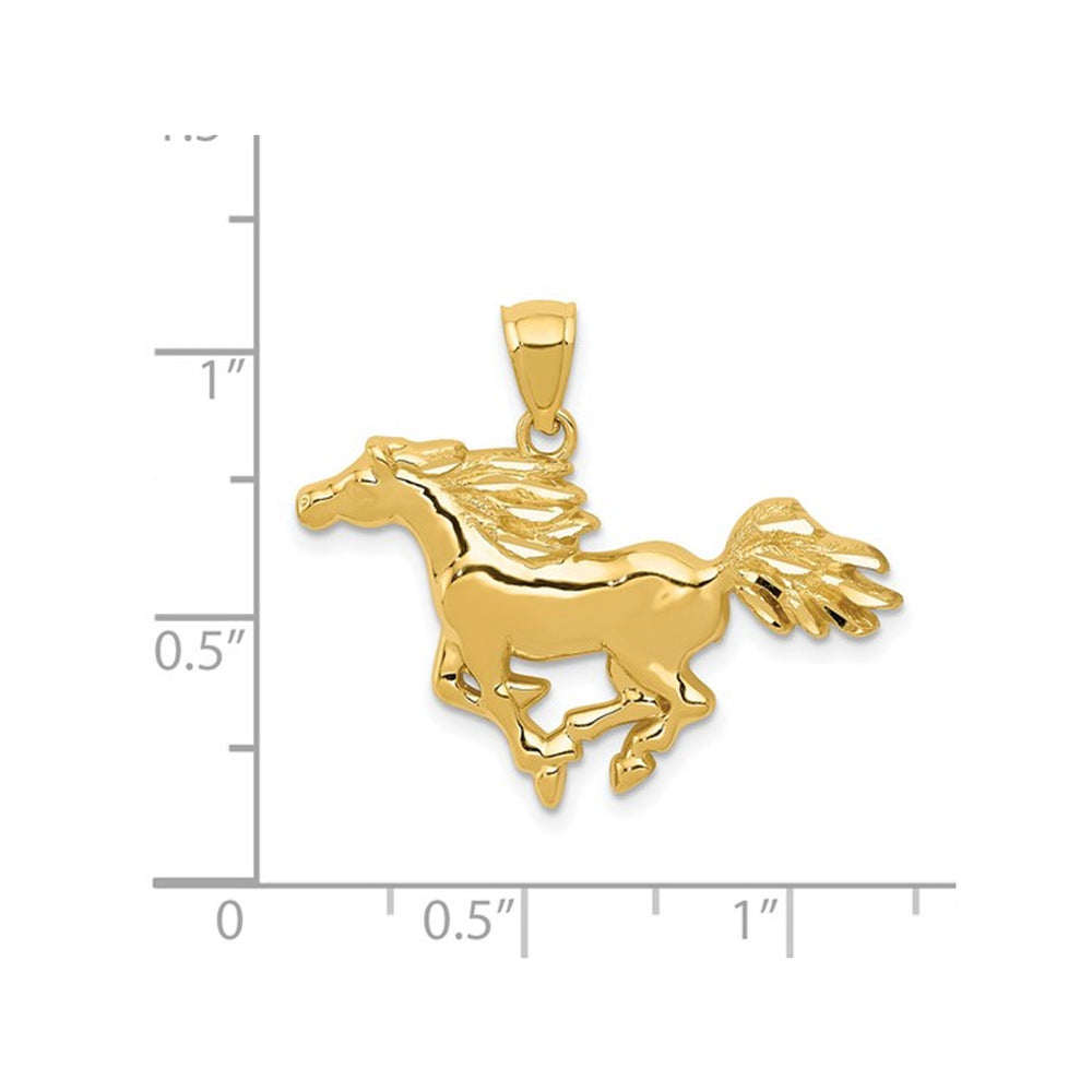 14K Yellow Gold Galloping Horse Charm Pendant Necklace with Chain Image 2