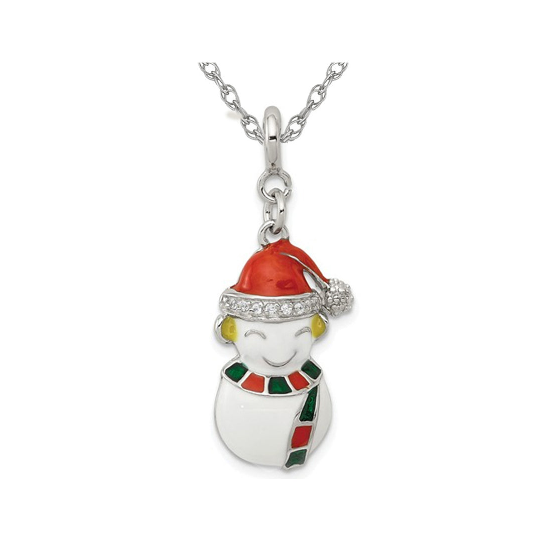 Sterling Silver Christmas Snowman Charm Pendant Necklace with Chain Image 1