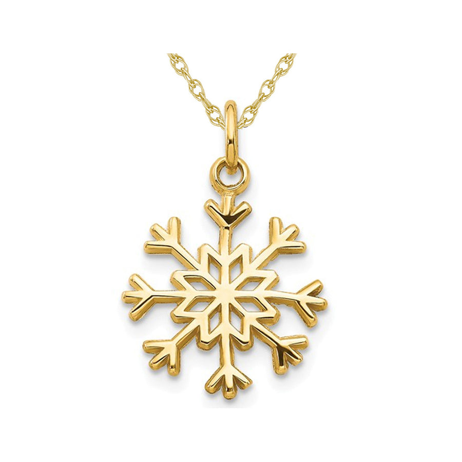 14K Yellow Gold Snowflake Charm Pendant Necklace with Chain Image 1
