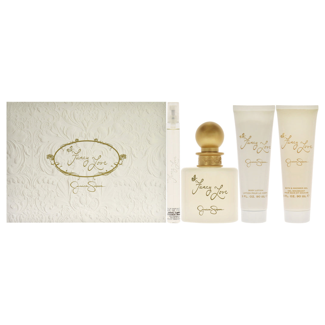 Jessica Simpson Fancy Love 3.4oz EDP Spray 0.34oz EDP Mini Spray 3oz Body Lotion 3oz Bath and Shower Gel 4 Pc Gift Set Image 1