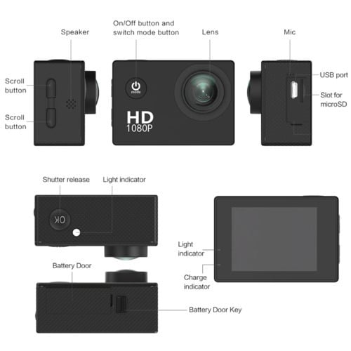 4K Action/Sports/Waterproof Camera FHD 1080P Digital Camcorder As Go Pro Camera Black Image 3